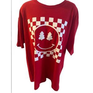 WOMEN'S CHECKERED SMILEY CHRISTMAS TREE TEE